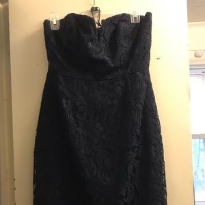 Navy blue strapless lace dress J Crew